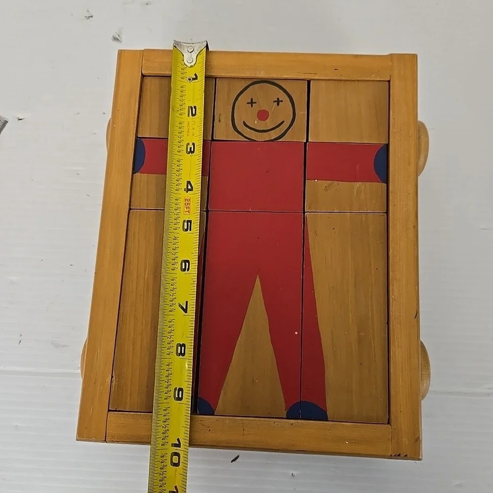 Vintage Wooden Block Puzzle In Wagon Tray
